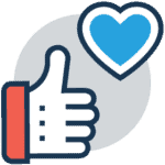 Social Media icon of a hand offering a thumbs-up next to a blue heart.