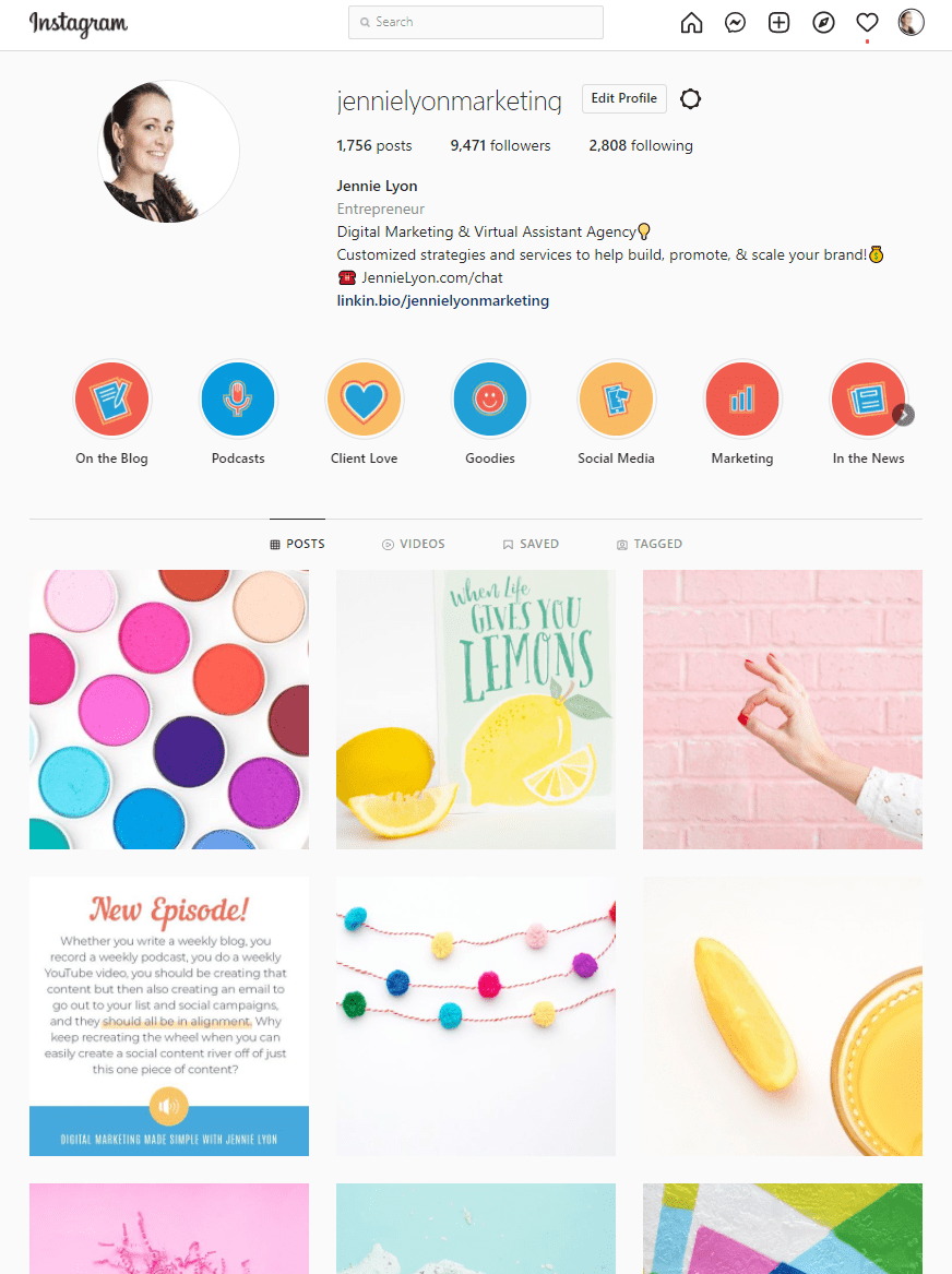 Instagram Sample Jennie Lyon Digital Marketing